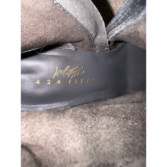 Lord & Taylor 424 Fifth Gray Suede Foldover Knee High Heeled Boots Size 6 - Picture 8 of 8